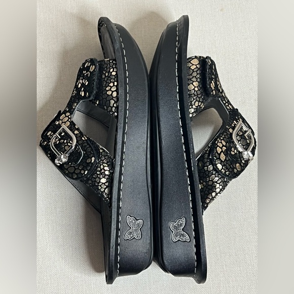 Alegria Peggy Black Pewter Mosaic Leather Comfort Slide Metallic Women’s 39 - Picture 5 of 7